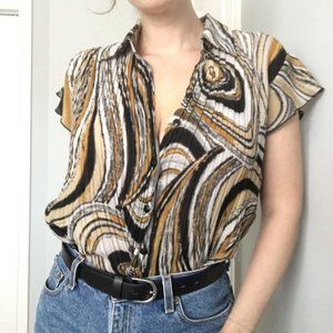 ⚡️Retro marble print short sleeve button-down